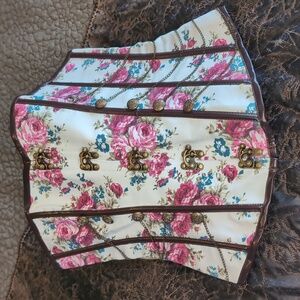 Corset - Pink Floral with antique style clasps - Boning - Adjustable Size